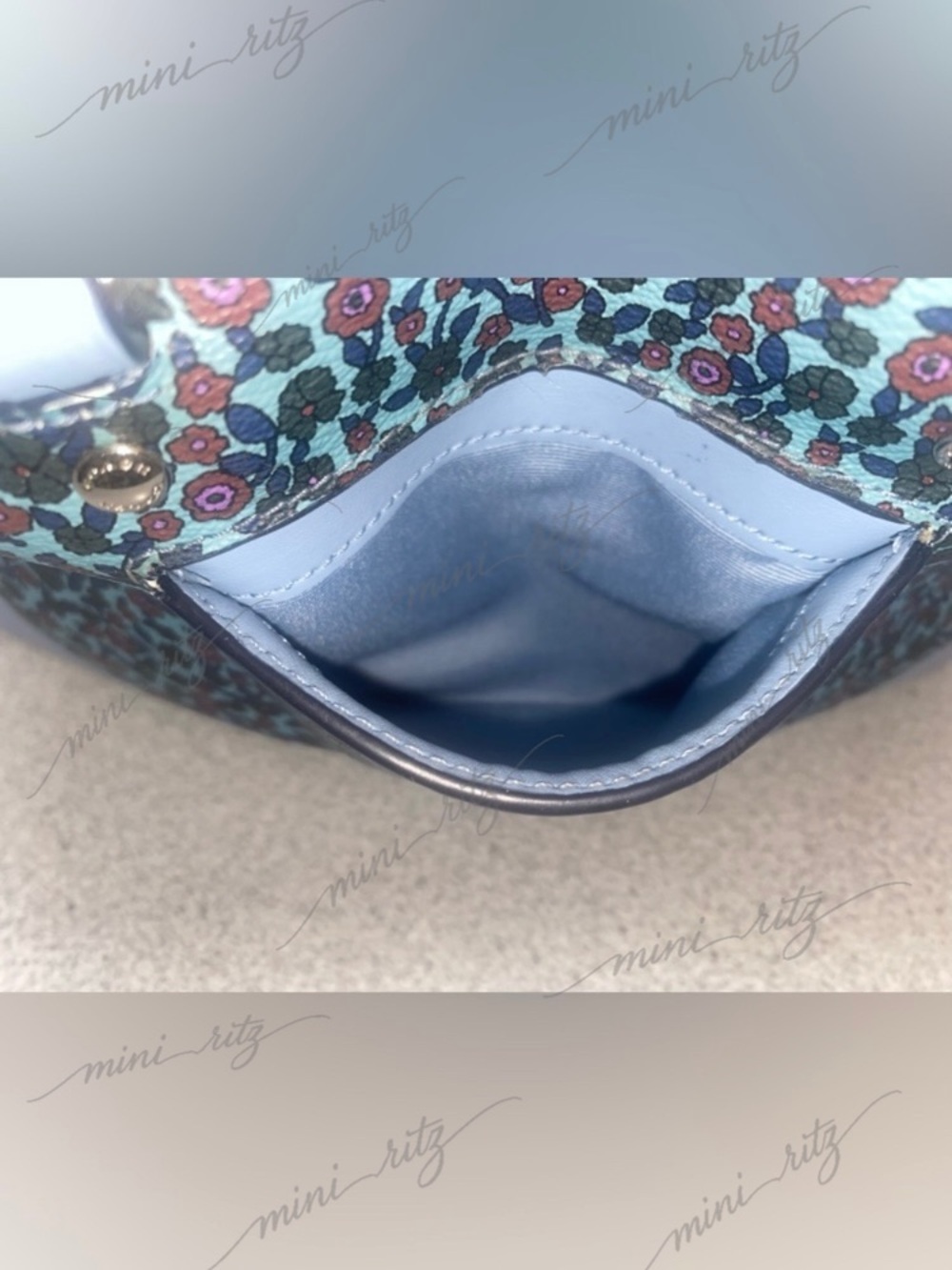 Coach Floral Print Mini Sierra Satchel Crossbody Blue EUC - Picture 12 of 15